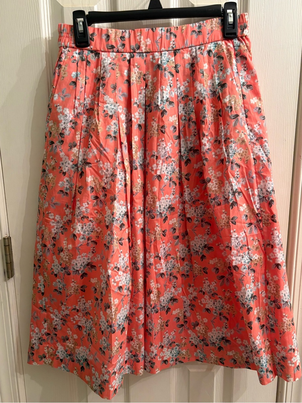 J.Crew pleated floral midi skirt in coral, sz 2